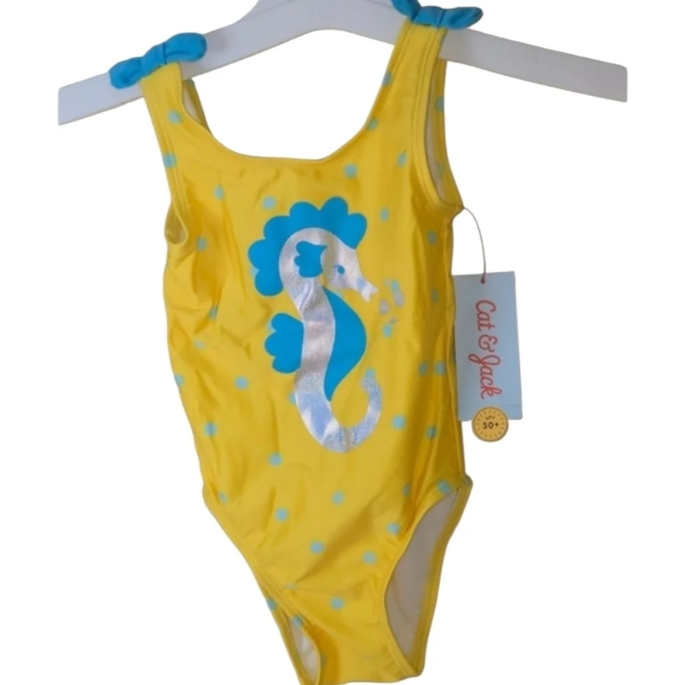 Toddler Swimsuit 18 Months. Cat & Jack. Yellow. Seahorse. NWT